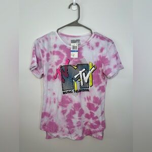 NWT Juniors' MTV Music Television Tie Dye Crop Top Graphic Tee - Sz. XL